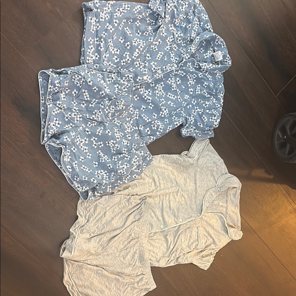 Floral Blue and Solid Gray Pajama Set